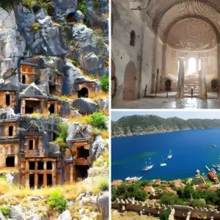 Экскурсия в Демре, Миру и Кекову из Кемера с прогулкой на лодке по затонувшему городу, церковью Святого Николая, древними гробницами, купанием, обедом, гидом и трансфером в отель.