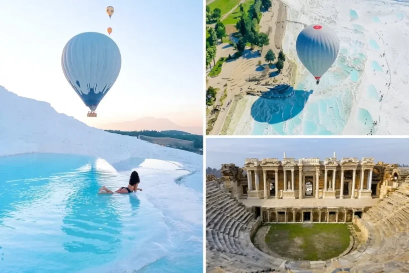 Pamukkale tour hot air balloon flight & Hierapolis trip. All-inclusive excursion with guide, lunch, & transfer included.