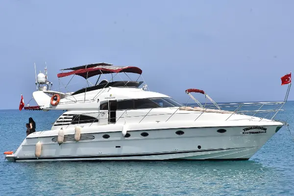 Luxury private yacht charter in Side aboard Moonlight Fairline 55. Enjoy BBQ, WiFi, swimming, and full privacy with hotel transfer included.